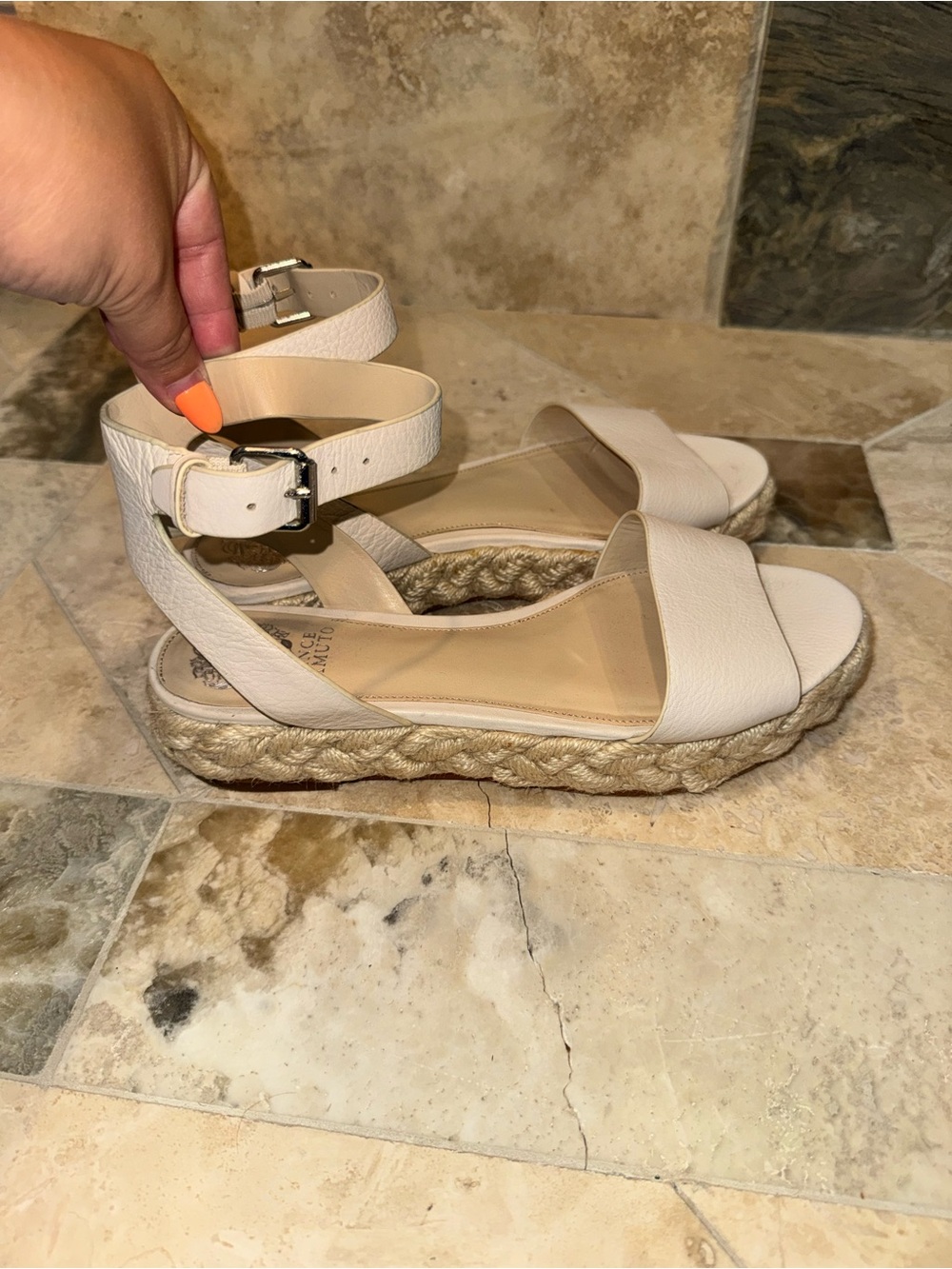 Vince Camuto Ivory Leather Espadrille Platform Sandals Size 9
